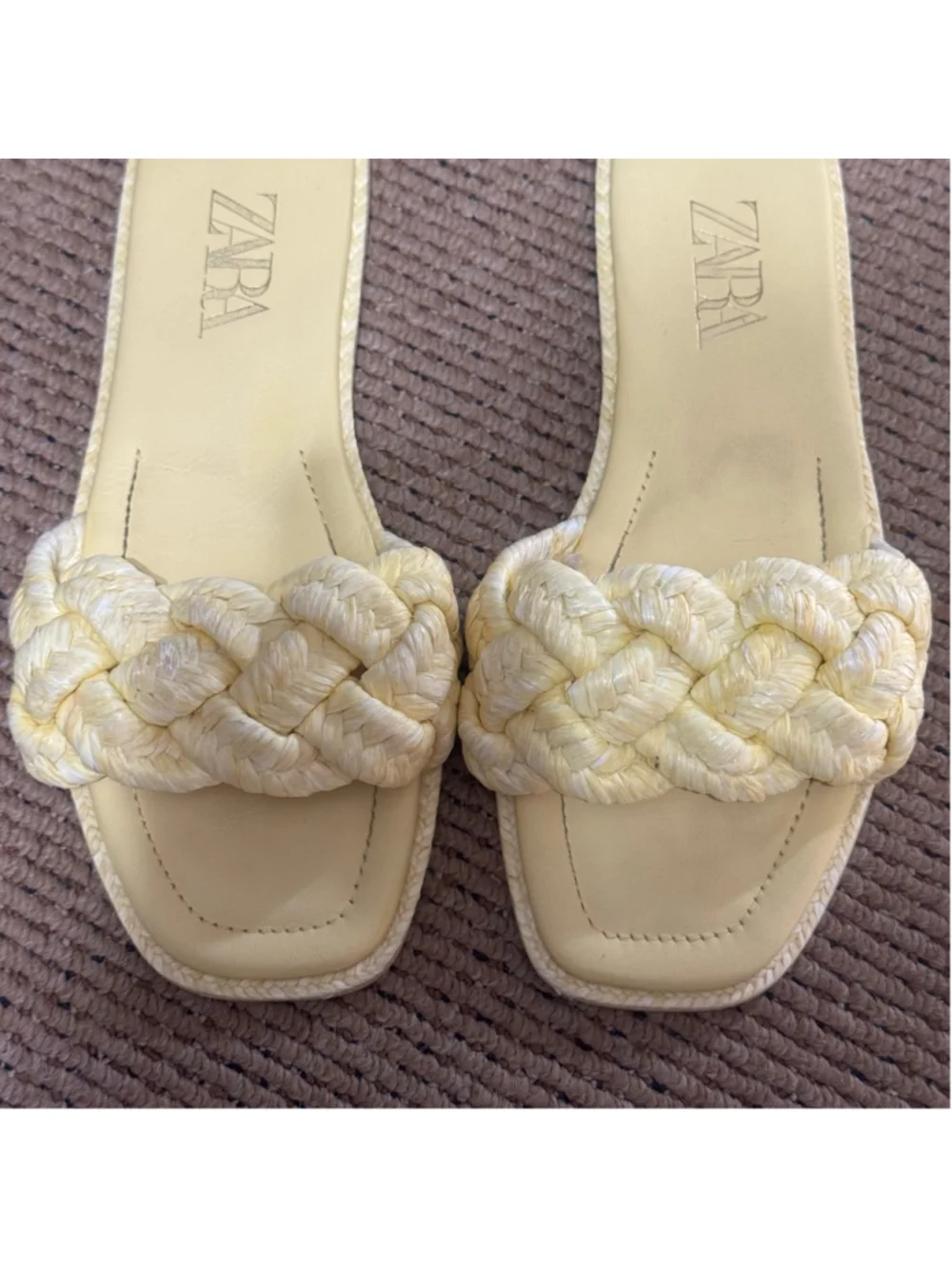 ZARA Braided Raffia Slide Sandals Cream Beige Woven Flat Slides EU 39 US 8 - Picture 4 of 7